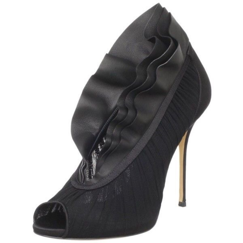 Casadei Tulle and Leather Ruffle Stiletto Heels